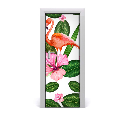 Fototapet dörr Flamingos och blommor