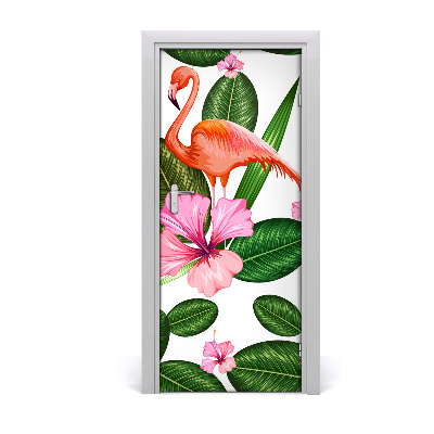Fototapet dörr Flamingos och blommor