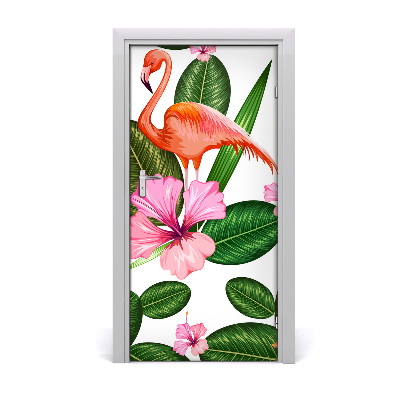 Fototapet dörr Flamingos och blommor