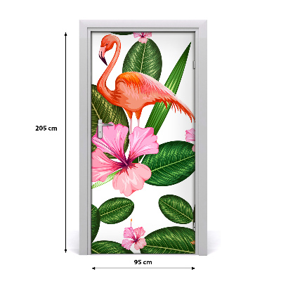Fototapet dörr Flamingos och blommor