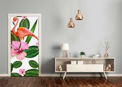 Fototapet dörr Flamingos och blommor