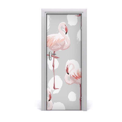 Fototapet på dörr Flamingos och prickar