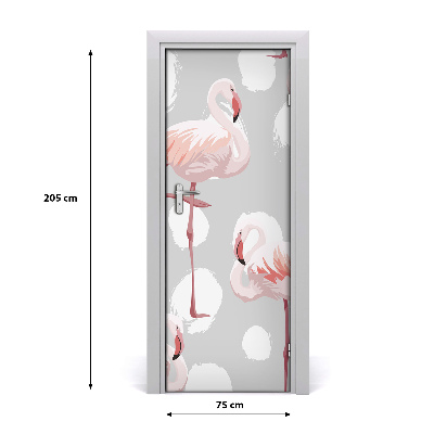 Fototapet på dörr Flamingos och prickar