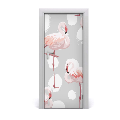 Fototapet på dörr Flamingos och prickar