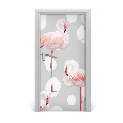 Fototapet på dörr Flamingos och prickar