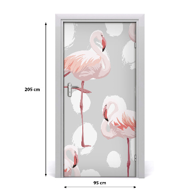 Fototapet på dörr Flamingos och prickar