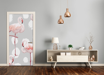 Fototapet på dörr Flamingos och prickar