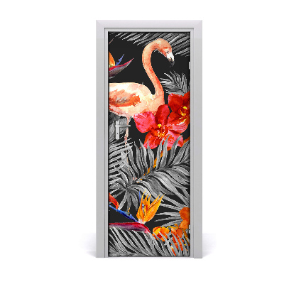 Självhäftande dörrklistermärke Flamingos och blommor