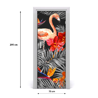 Självhäftande dörrklistermärke Flamingos och blommor