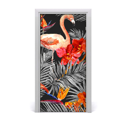 Självhäftande dörrklistermärke Flamingos och blommor
