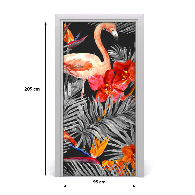 Självhäftande dörrklistermärke Flamingos och blommor
