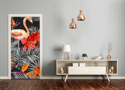 Självhäftande dörrklistermärke Flamingos och blommor