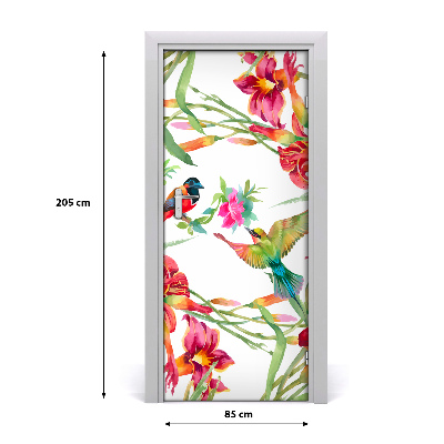 Självhäftande dörrklistermärke Fåglar och blommor