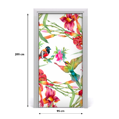 Självhäftande dörrklistermärke Fåglar och blommor