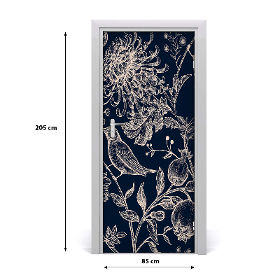 Självhäftande dörrklistermärke Blommor och fåglar