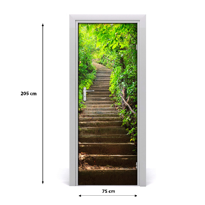 Självhäftande dörrklistermärke Trappor till skogen