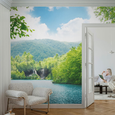 Fototapet barn med motiv av ett naturligt vattenfall