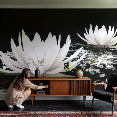 3D fototapet med motiv av vattenblommor