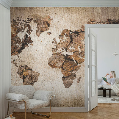 Fototapet för barn med motiv av en trämönstrad världskarta