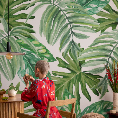 Självhäftande fototapet med motiv av exotiska blad