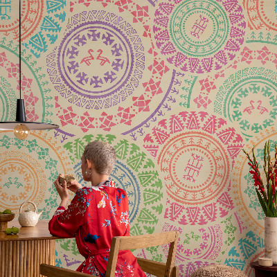 3D fototapet med färgglada mandalas