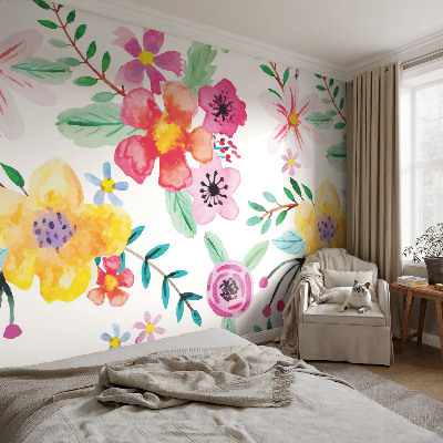 Fototapet barnrum med blommigt motiv som ger en fräsch känsla