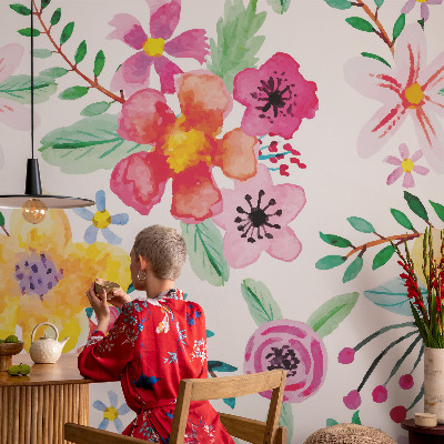 Fototapet barnrum med blommigt motiv som ger en fräsch känsla