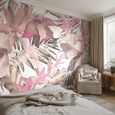 Fototapet barn med exotiska blommor