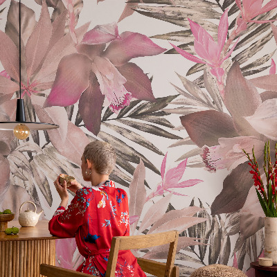 Fototapet barn med exotiska blommor