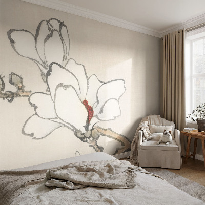 Självhäftande fototapet med ett mönster av delikata magnolior