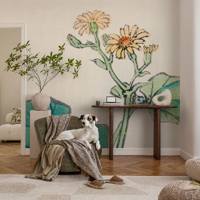 Självhäftande fotovägg med motiv av blommor och blad