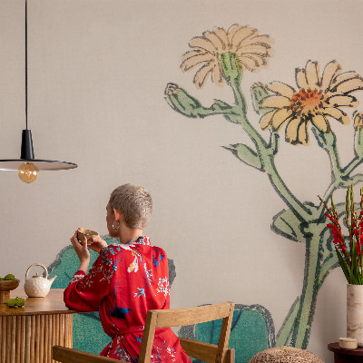 Självhäftande fotovägg med motiv av blommor och blad