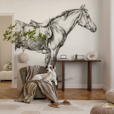 3D fototapet med en skiss av en häst