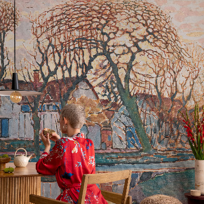 Självhäftande fotovägg med motiv av ett idylliskt landskap