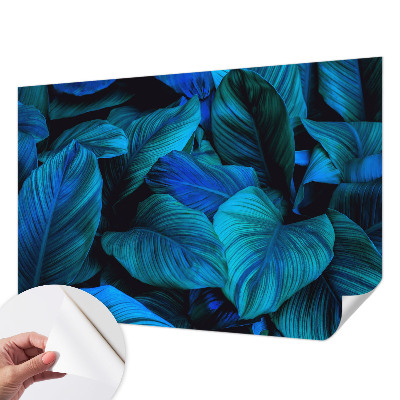 Självhäftande fototapet med motiv av blå blad