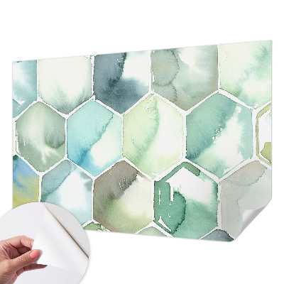 3D fototapet med pastellfärgade hexagoner