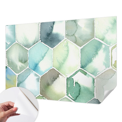 3D fototapet med pastellfärgade hexagoner