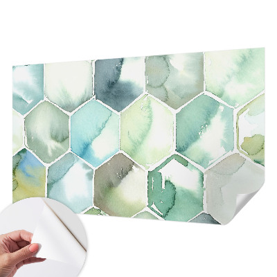 3D fototapet med pastellfärgade hexagoner