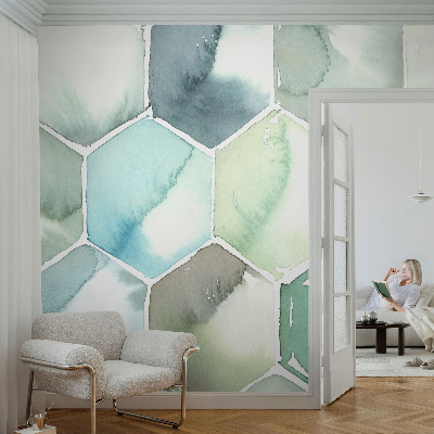 3D fototapet med pastellfärgade hexagoner