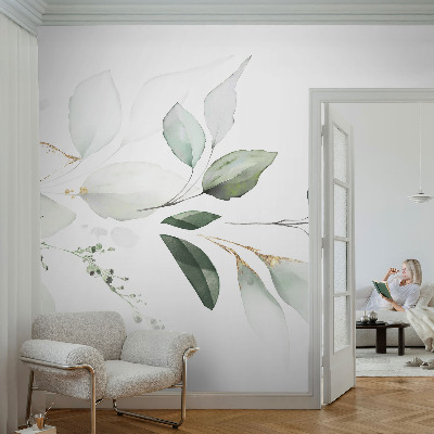 Självhäftande fotovägg Gröna blad
