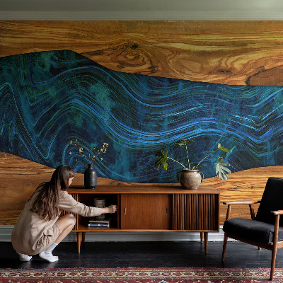 Självhäftande fotovägg Blått trä