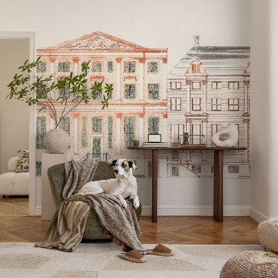 3D fototapet med motiv av klassiska byggnader