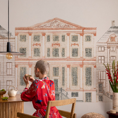 3D fototapet med motiv av klassiska byggnader