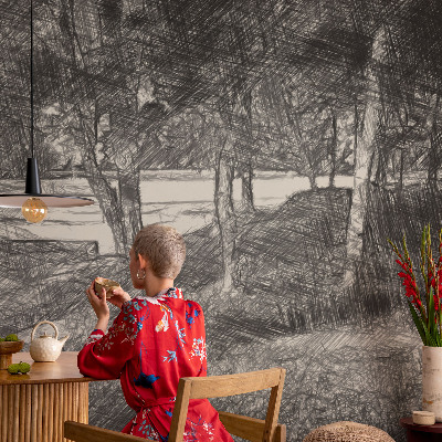 Självhäftande fotovägg med ett fridfullt landskap