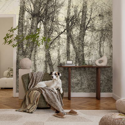 3D fototapet med motiv av en skogsmelankoli