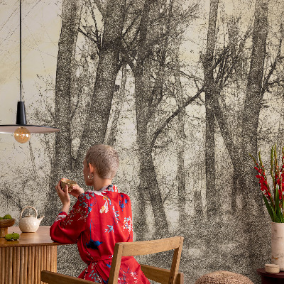 3D fototapet med motiv av en skogsmelankoli