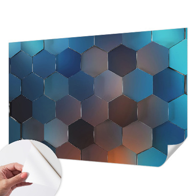 Peel and stick fototapet med blå hexagonmönster