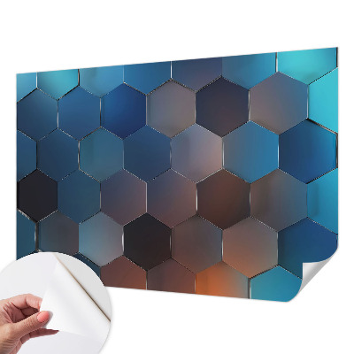 Peel and stick fototapet med blå hexagonmönster