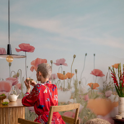 Fototapet för barn med motiv av vallmoblommor