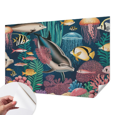 Självhäftande fototapet med motiv av undervattensfauna